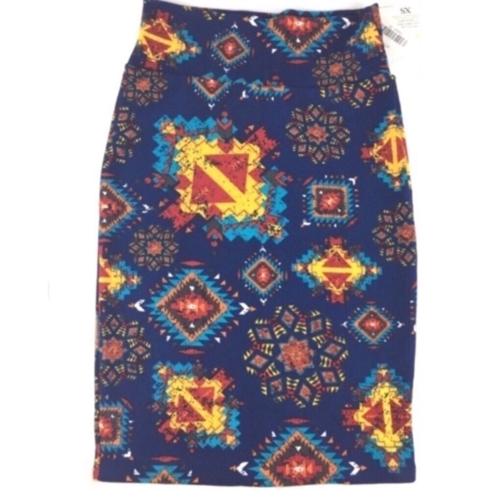 LULAROE Cassie Pencil Skirt Boho Southwestern Aztec Stretch Textured Size XS NWT